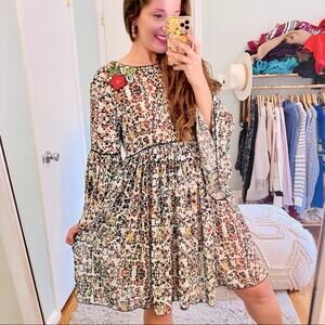Bhanuni by Jyoti Anthropologie Semi Sheer Floral Embroidered Boho Mini Dress 2/S